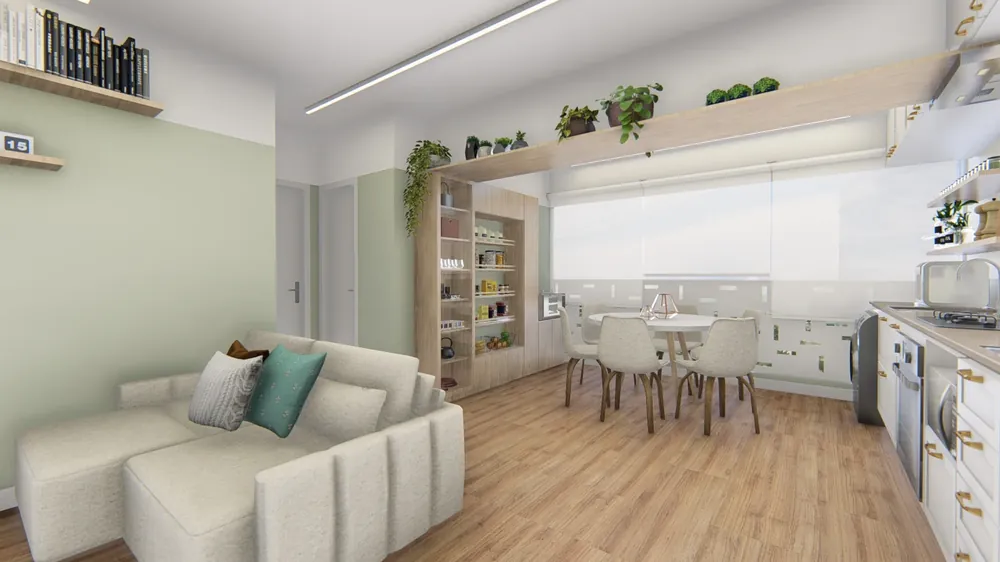Ambiente acolhedor em tons neutros — Projeto Alento